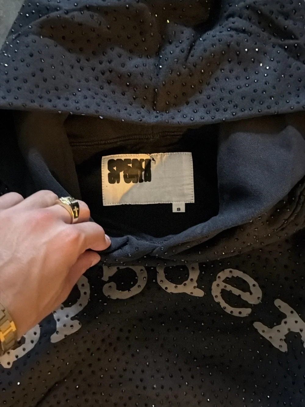 Sp5der Rhinestone Black Hoodie